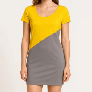 Handmade Upcycled Colorblock Dress Mustard Gray H&M Medium