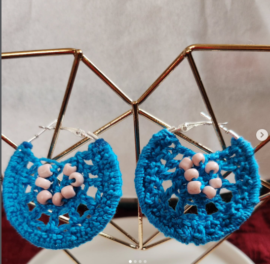 Hoop Earrings: pink beads