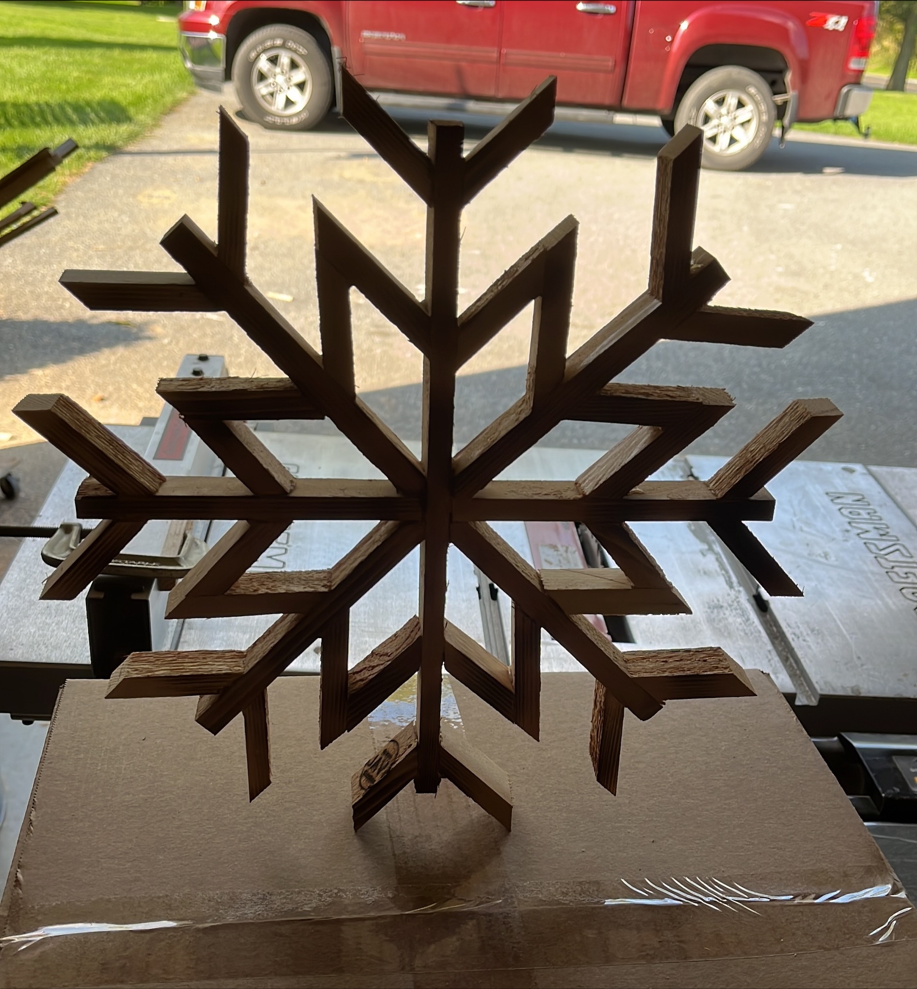 5.09 Mahogany Snowflake: Large Wooden Christmas Ornament, Holiday Decor (14 inch)