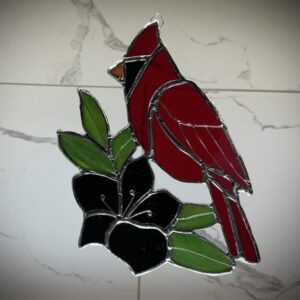 Cardinal w/dark purple flower