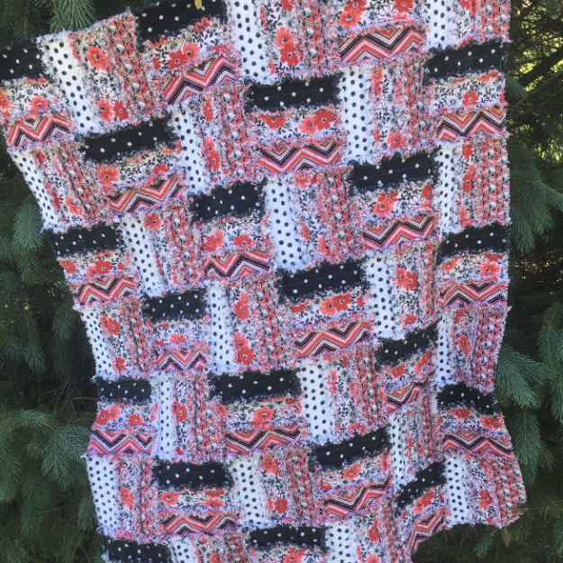 Red, Black, Gray, and White Baby Rag Quilt
