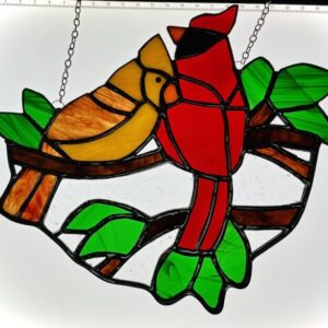 Couple Cardinal Stained Glass Suncatcher