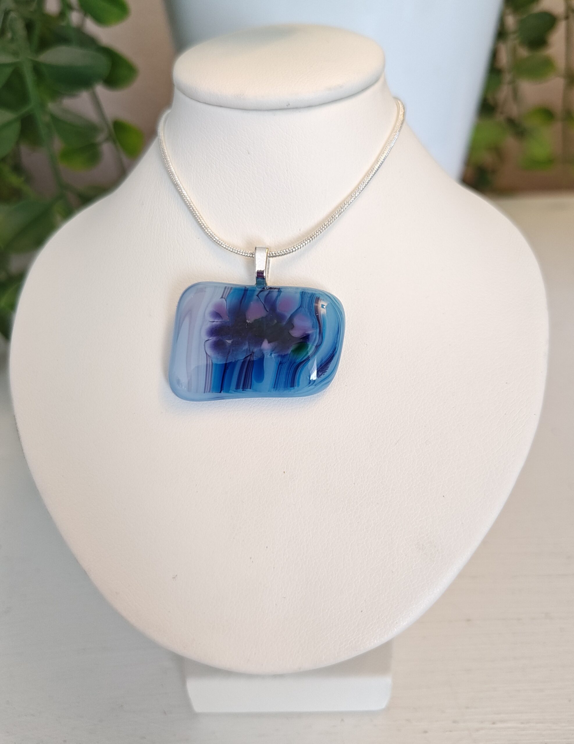 Abstract blue, purple and violet pendant necklace, Hand crafted one of a kind jewelry - Image 2
