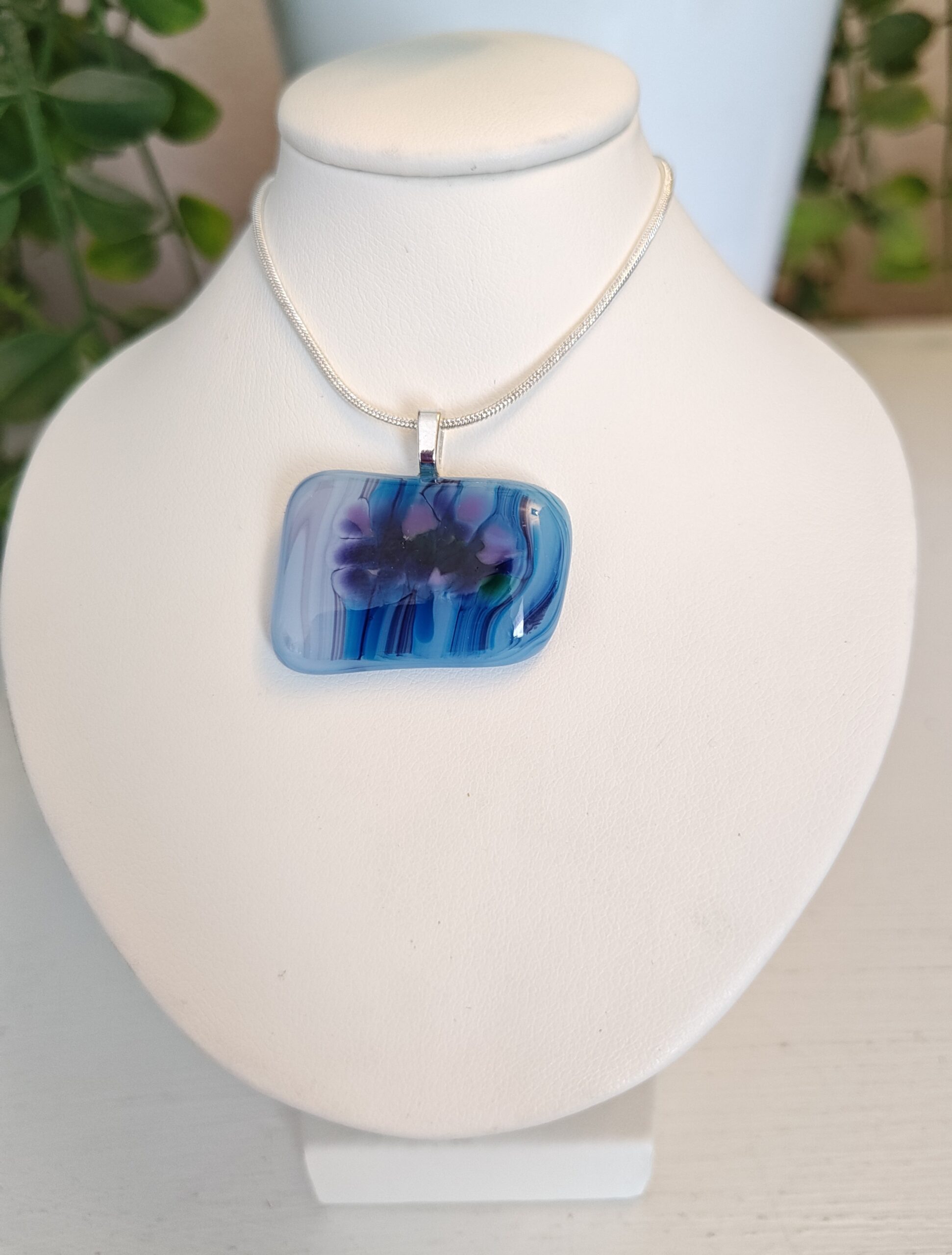 Abstract blue, purple and violet pendant necklace, Hand crafted one of a kind jewelry - Image 4