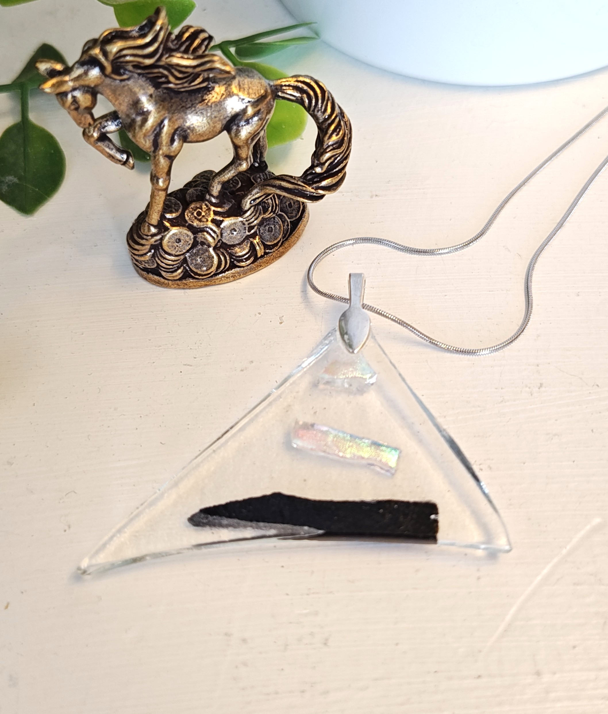 Abstract melting pyramid triangle with iridescent and black pendant necklace, one of a kind textured jewelry - Image 5
