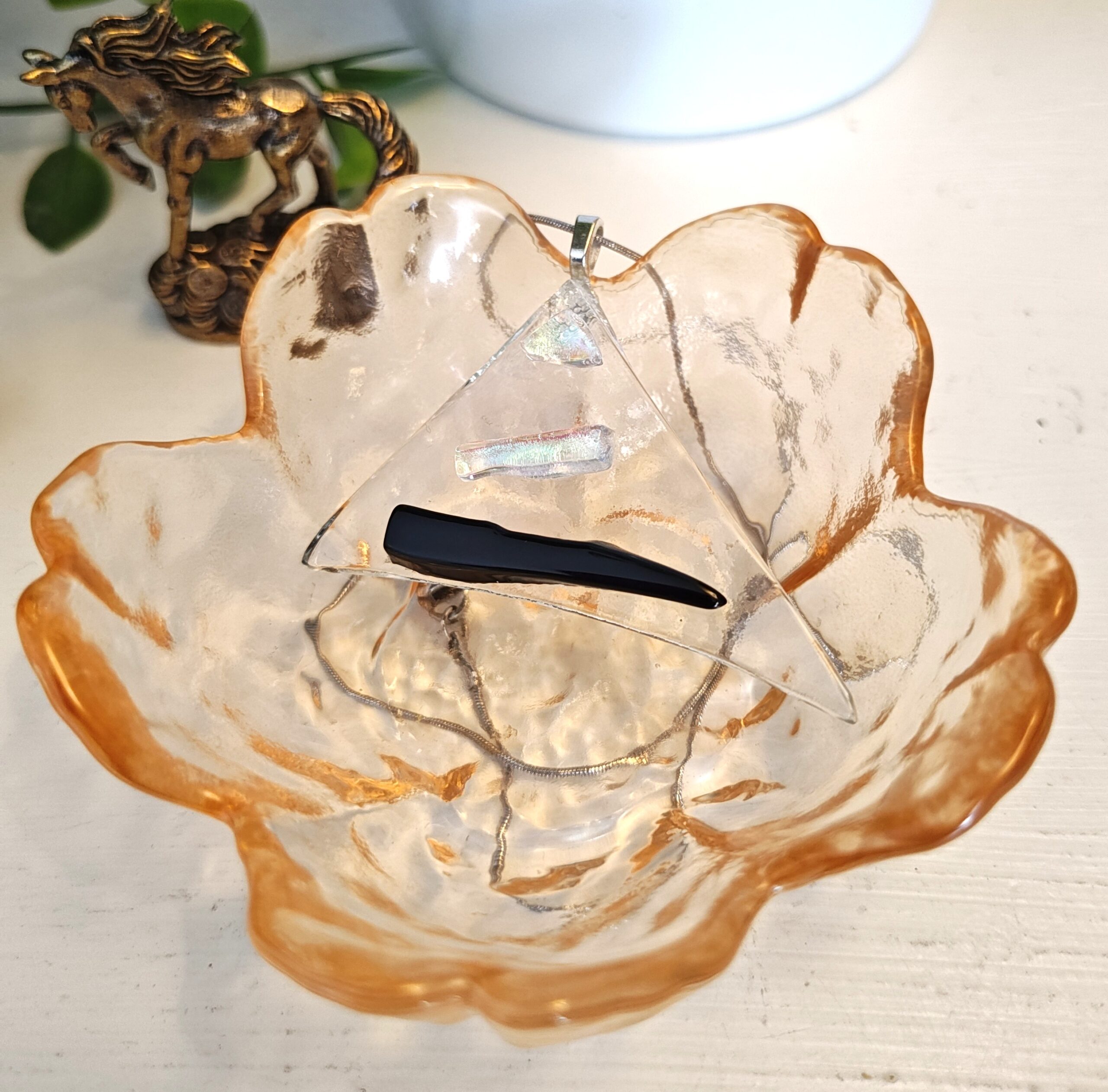 Abstract melting pyramid triangle with iridescent and black pendant necklace, one of a kind textured jewelry - Image 3