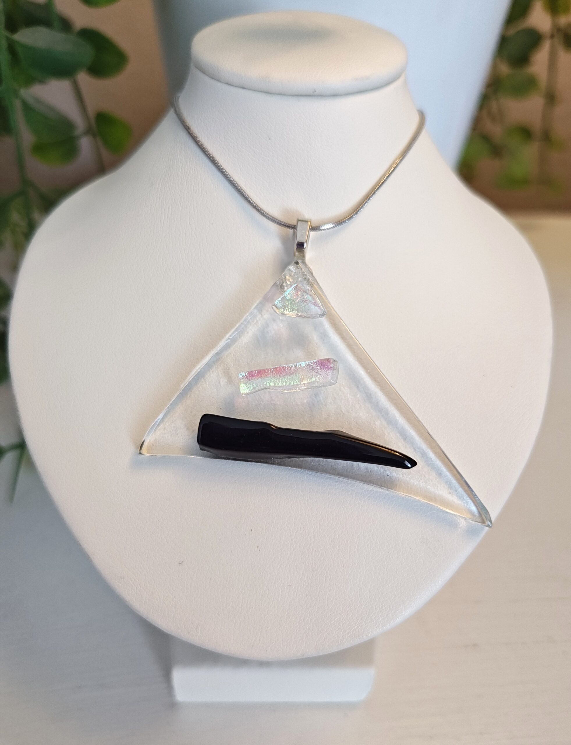 Abstract melting pyramid triangle with iridescent and black pendant necklace, one of a kind textured jewelry - Image 2