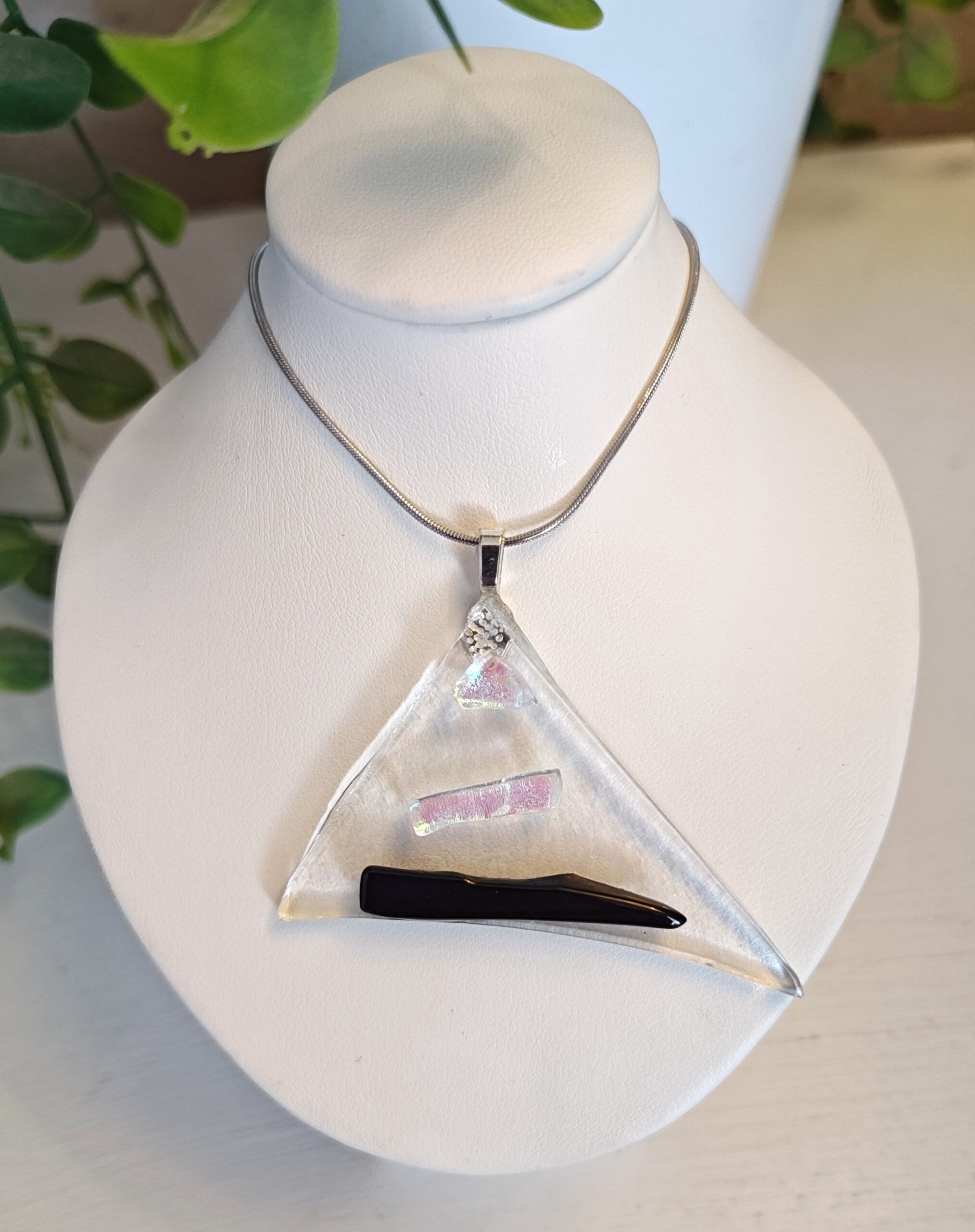 Abstract melting pyramid triangle with iridescent and black pendant necklace, one of a kind textured jewelry - Image 4