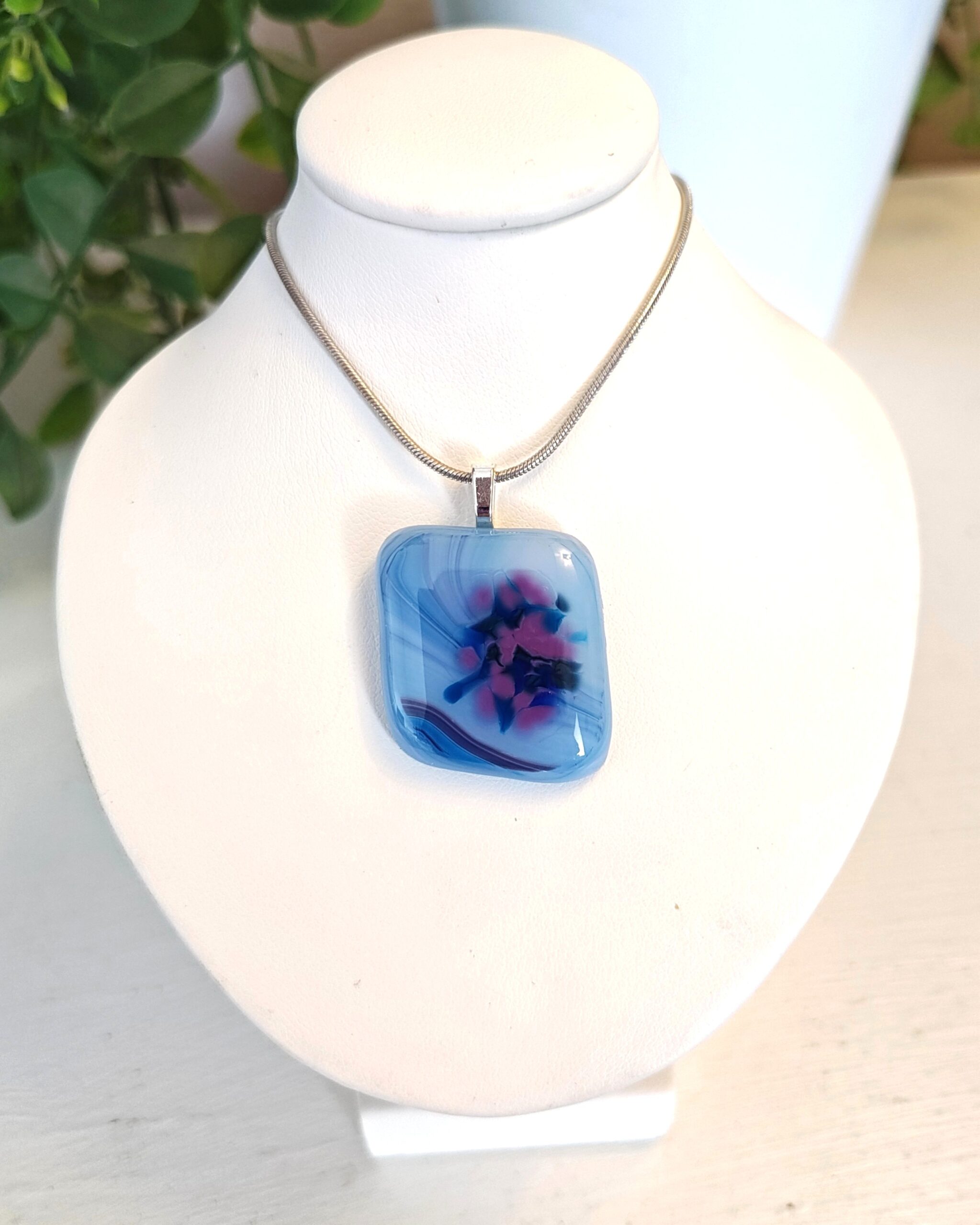Swirled purple & blue artisan handmade pendant necklace, one of a kind festival jewelry - Image 2