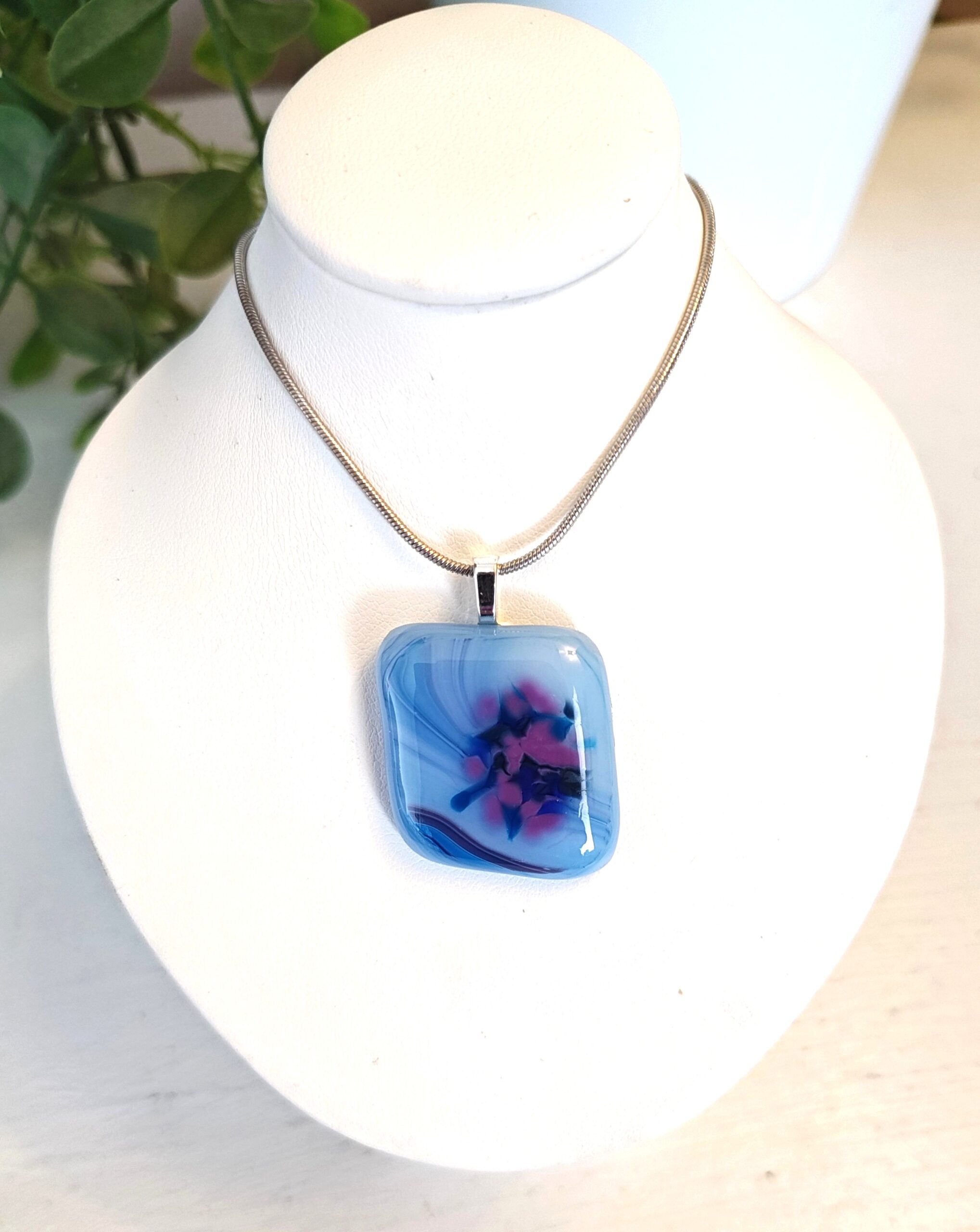 Swirled purple & blue artisan handmade pendant necklace, one of a kind festival jewelry - Image 4
