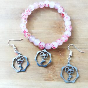Red & white Non allergic bracelet & Earring set