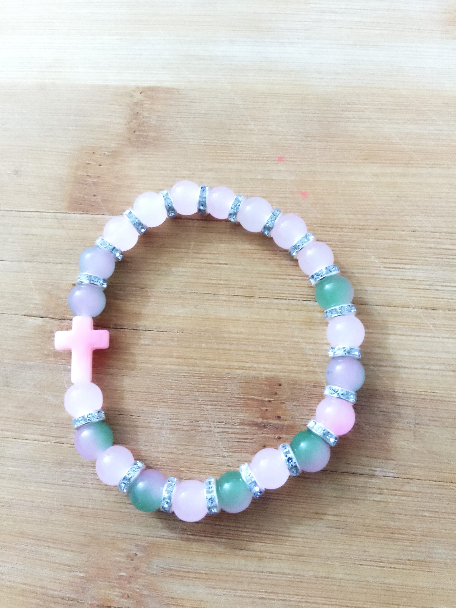 B4 Handmade Pastel Bracelet with a pink cross