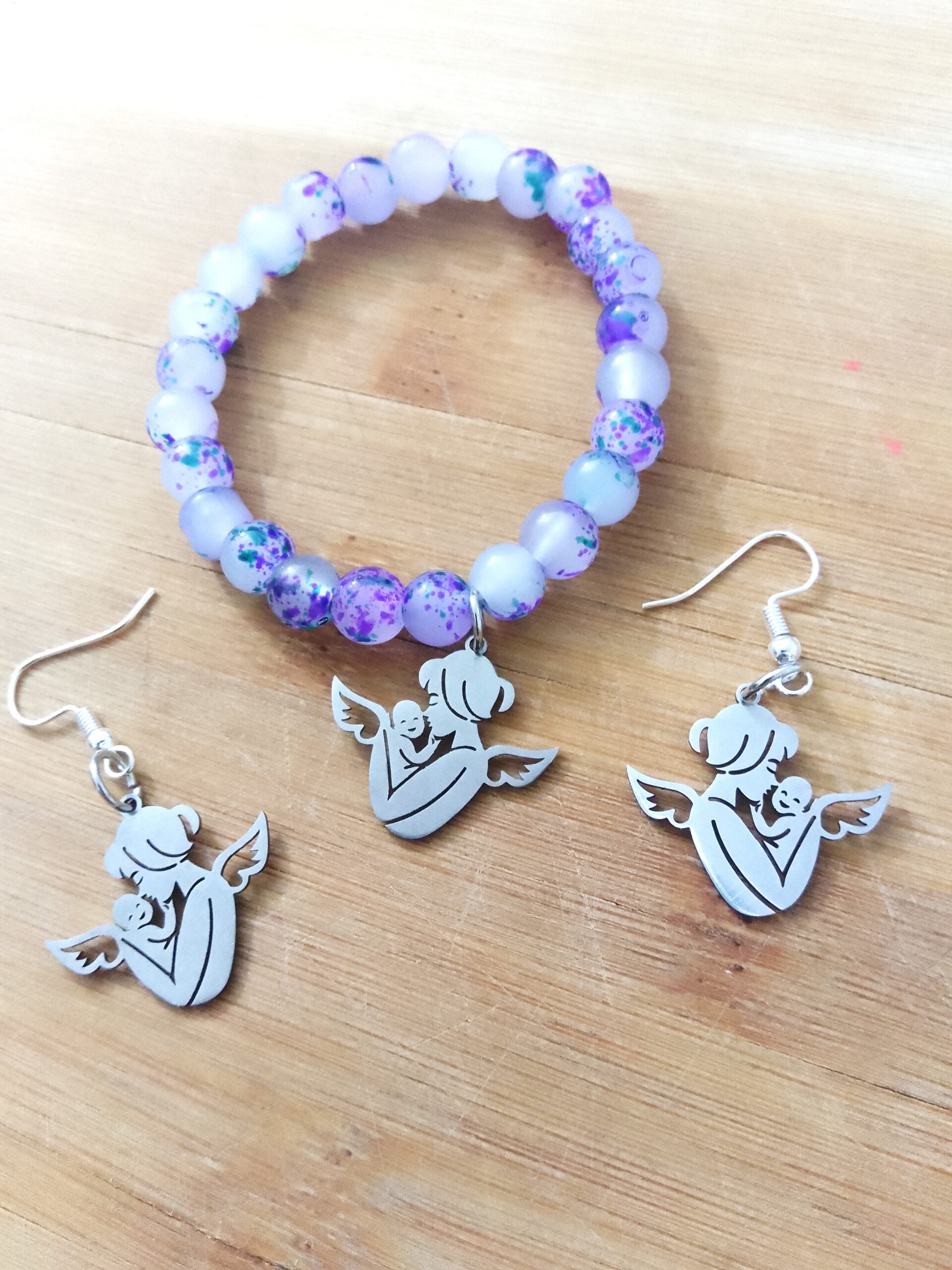 Non allergic Mother's Love Bracelet & Earring set B-5