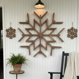 5.32 Jumbo Mahogany Snowflake Wall Decor, Rustic Winter Holiday Art