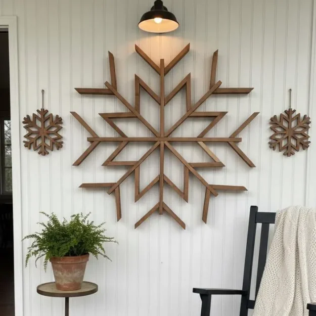 5.32 Jumbo Mahogany Snowflake Wall Decor, Rustic Winter Holiday Art