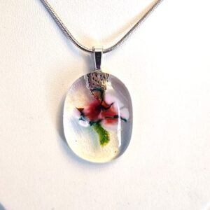 Dark Pink, light pink, blue and green handmade flowy flower pendant necklace, one of a kind handmade jewelry