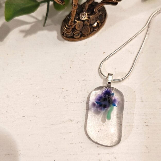 Handmade purple and blue floral pendant necklace, One of a kind artisan jewelry