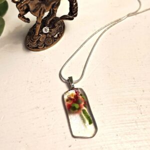 Chartreuse and dark pink handmade abstract floral pendant necklace, One of a kind festival jewelry