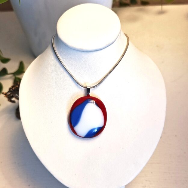 Red white and blue patriotic pendant necklace, one of a kind artisan jewelry