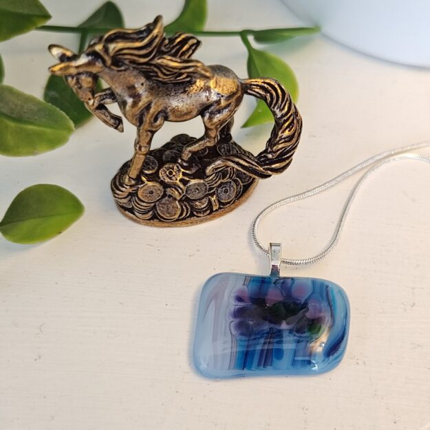 Abstract blue, purple and violet pendant necklace, Hand crafted one of a kind jewelry