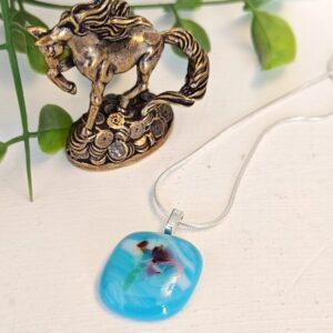 Sky blue white and purple abstract flower pendant necklace, Artisan one of a kind jewelry