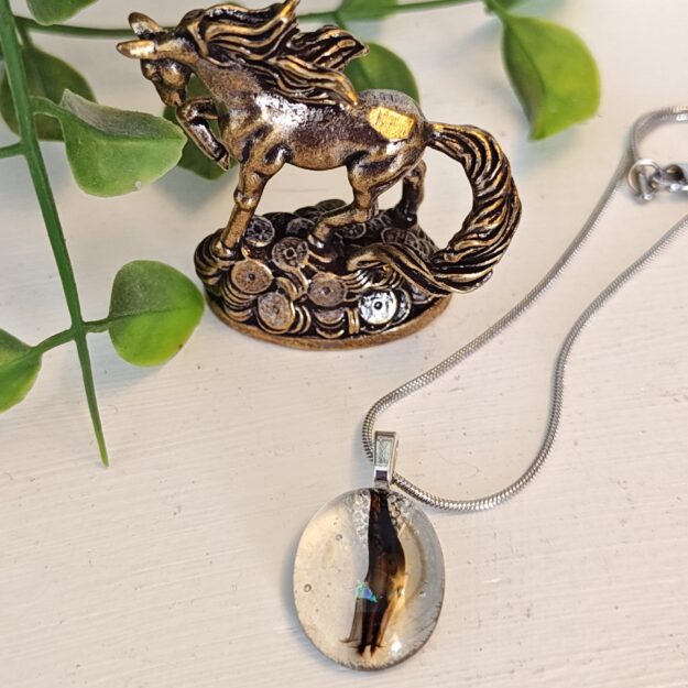 Clear with black and iridescent dichroic features pendant necklace, One of a kind fused glass jewelry