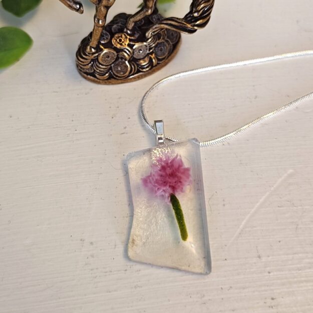 Asymmetrical pink flower abstract pendant necklace, One of a kind iridescent jewelry
