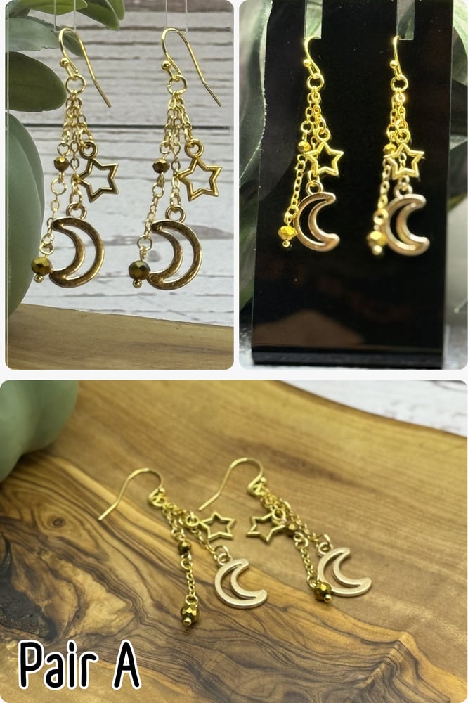 Celestial Charm Earrings | Sun Moon Star Jewelry | Gold & Silver Tone Dangle Earrings - Image 2