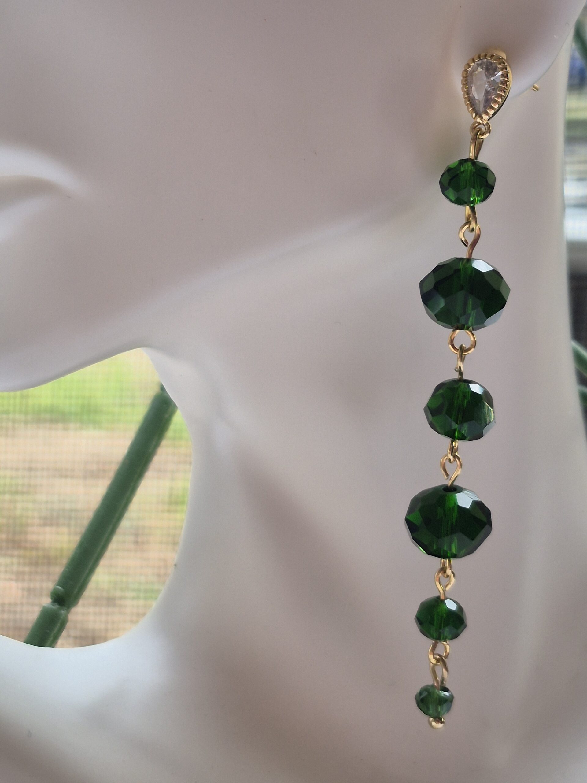 Green glass bead long Dangle Earrings - Image 11