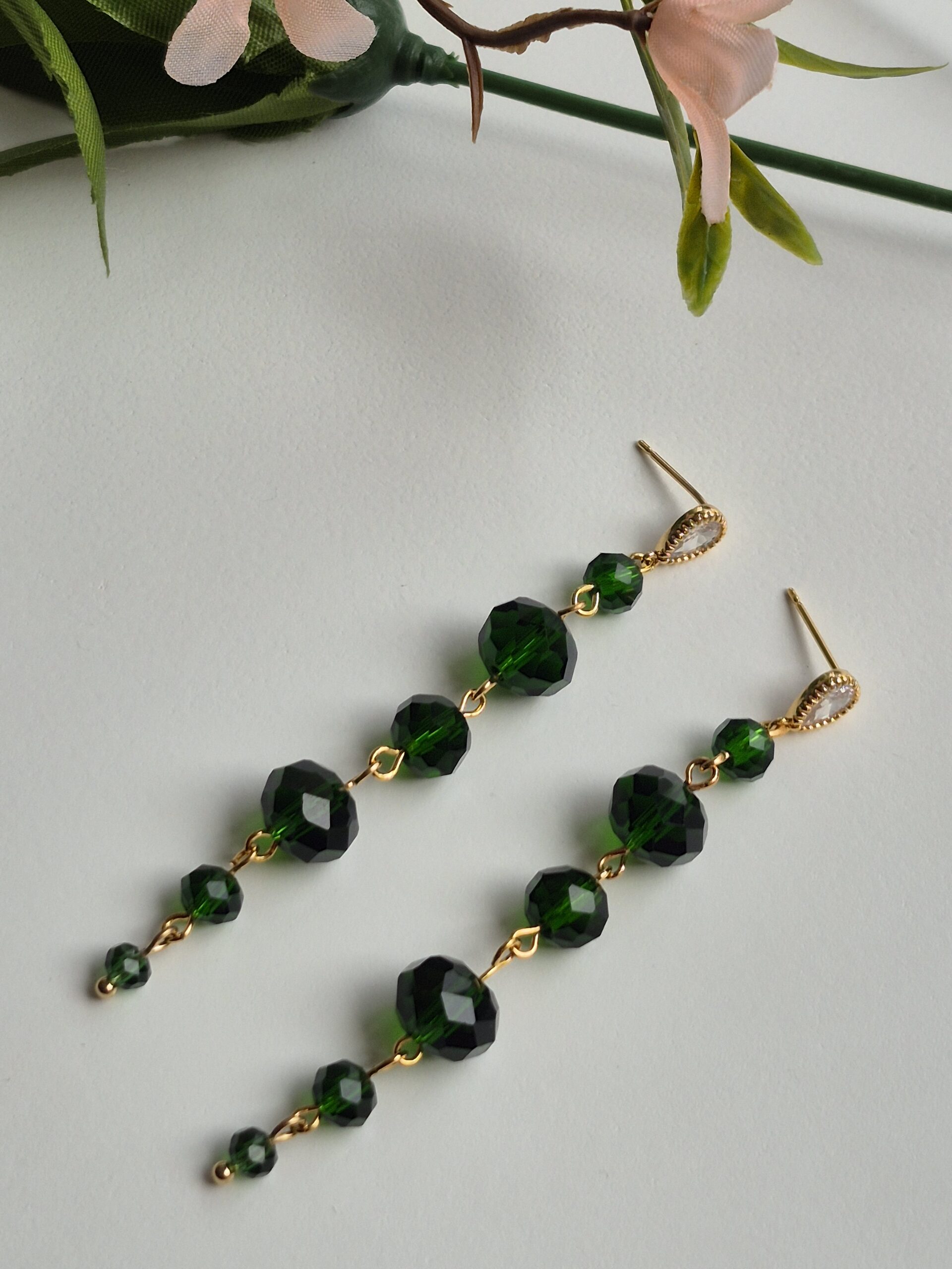 Green glass bead long Dangle Earrings - Image 8