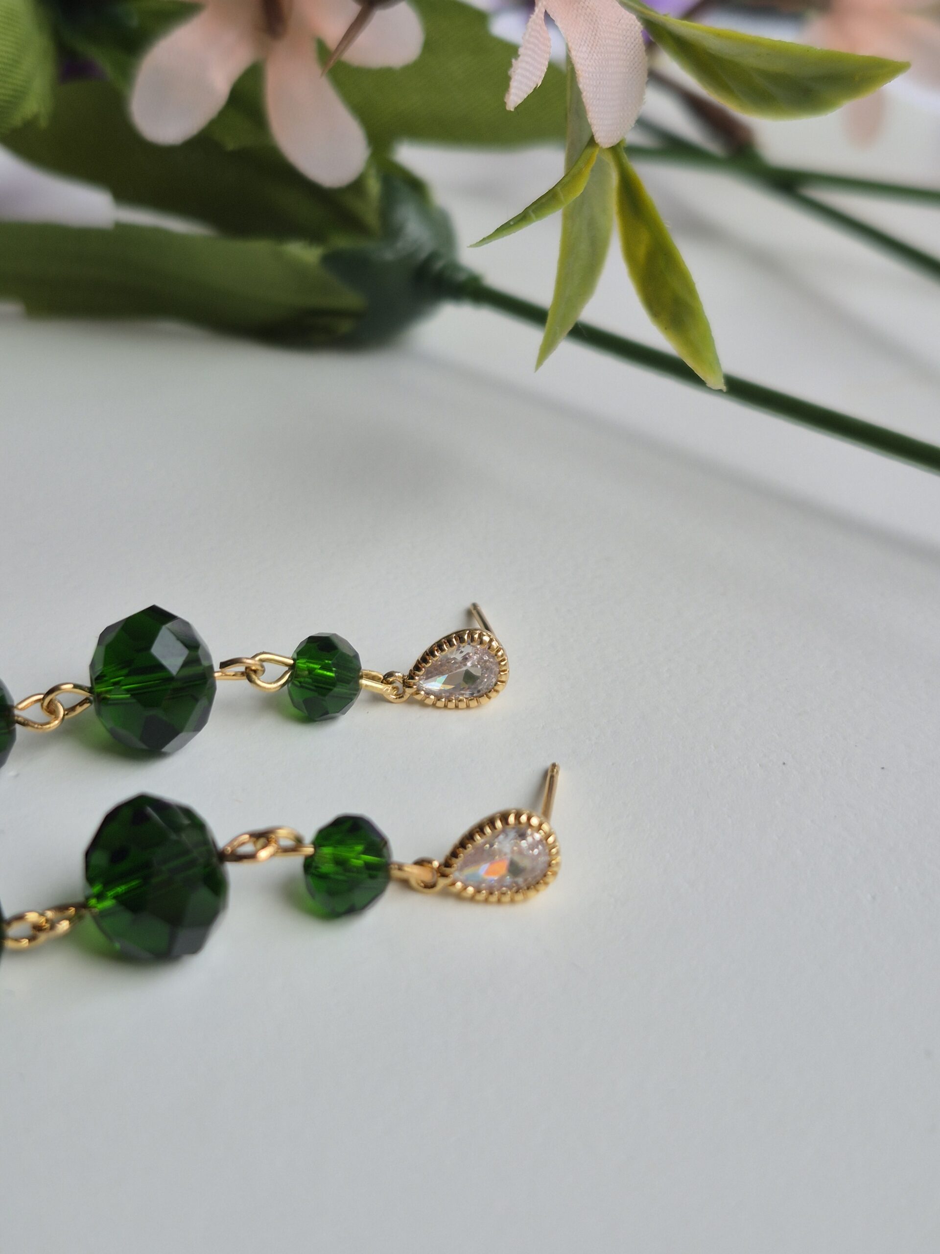 Green glass bead long Dangle Earrings - Image 5