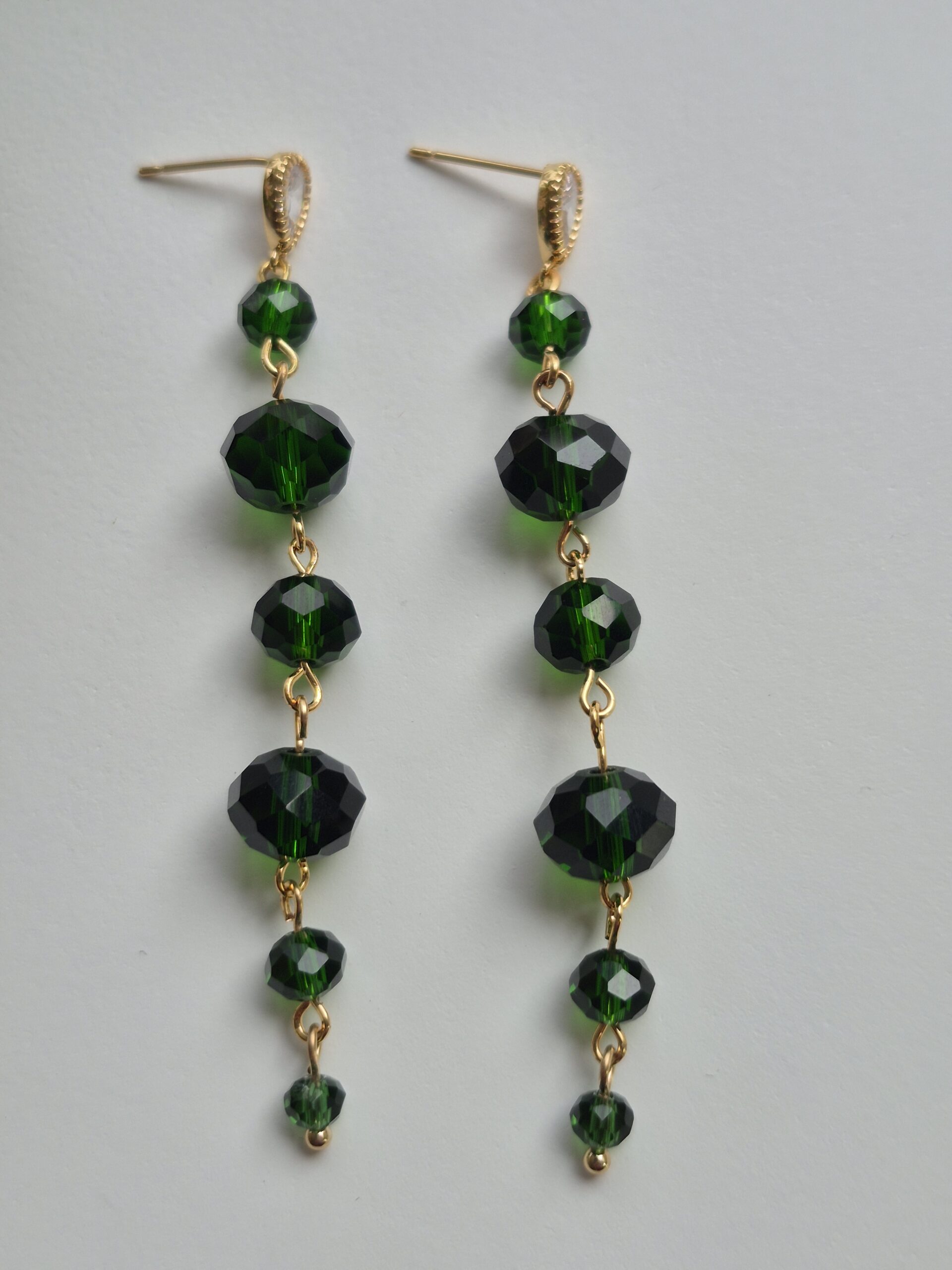 Green glass bead long Dangle Earrings - Image 4