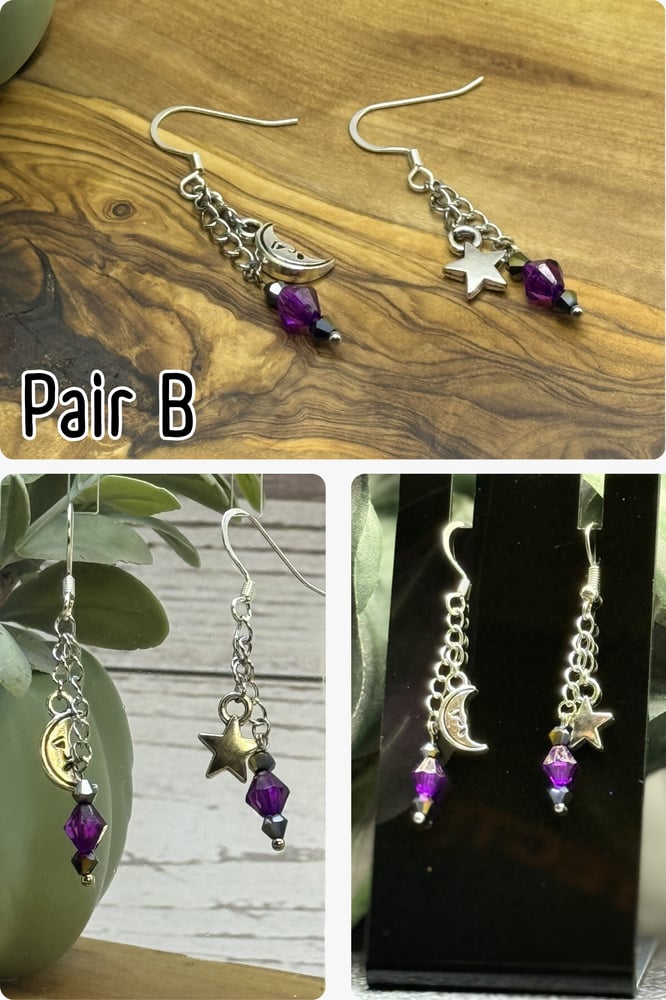 Celestial Charm Earrings | Sun Moon Star Jewelry | Gold & Silver Tone Dangle Earrings - Image 3