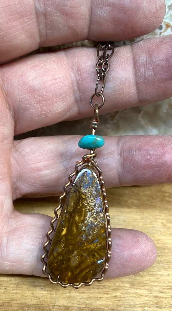 Boulder Opal and Turquoise Necklace on Copper