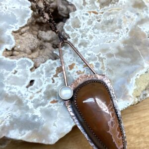 Brown Jasper and Quartz Necklace with Abalone a