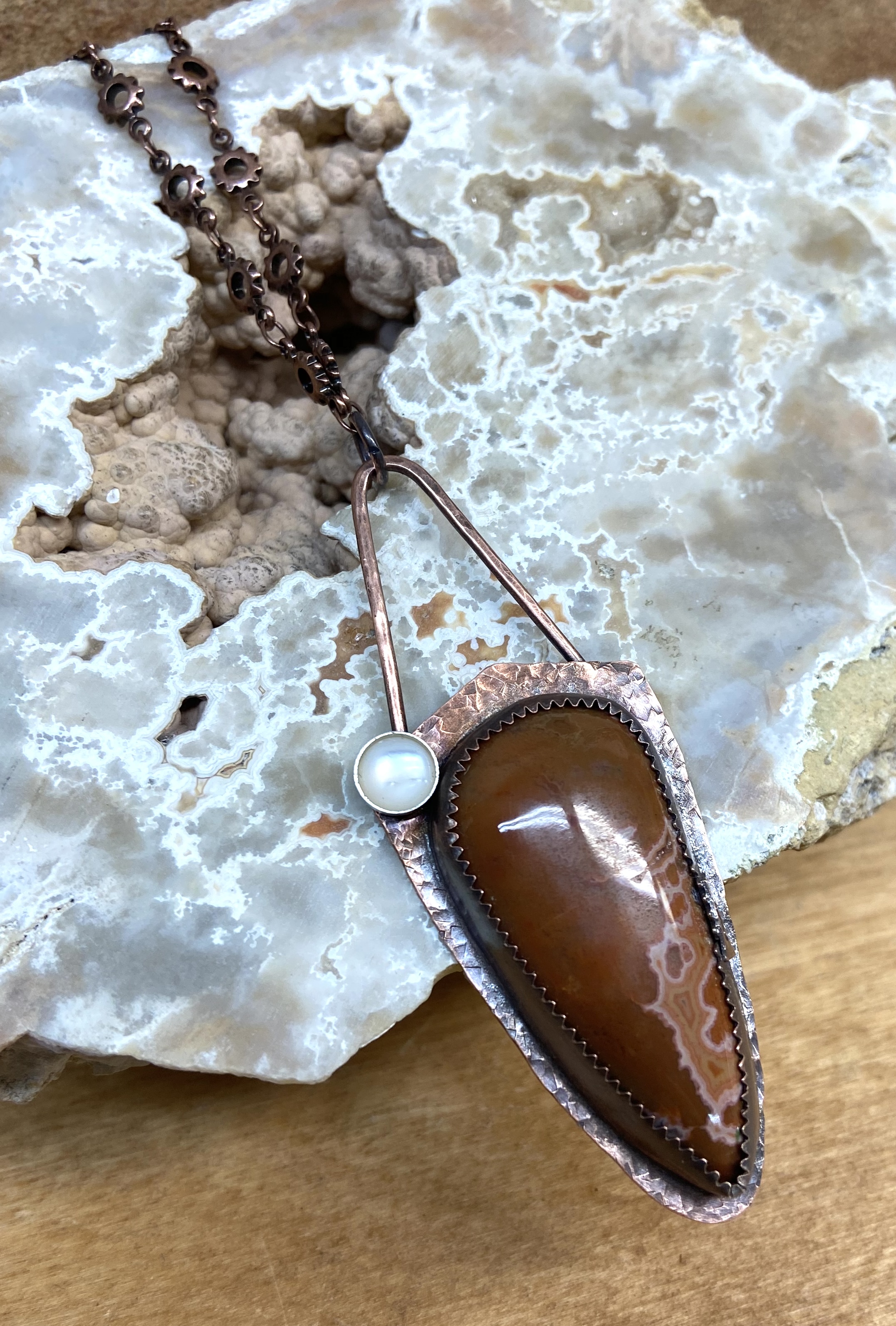 Brown Jasper and Quartz Necklace with Abalone a