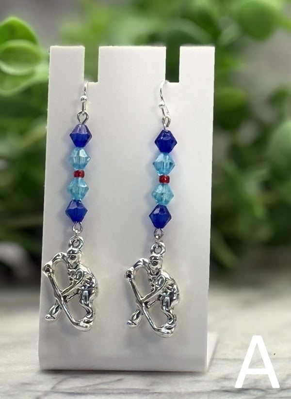 Hockey Charm Earrings – Seattle-Inspired Blue Sets | Silver Finish