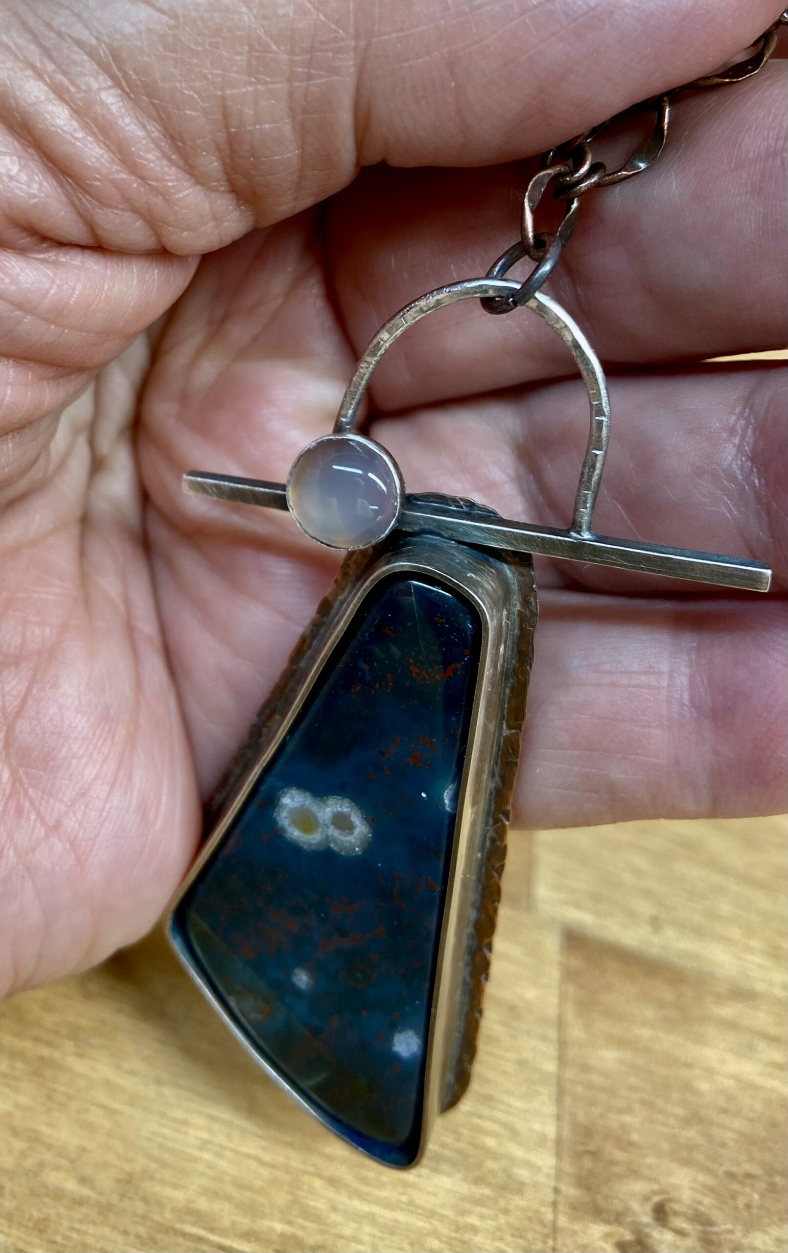 Green Obicular Bloodstone Necklace on Copper