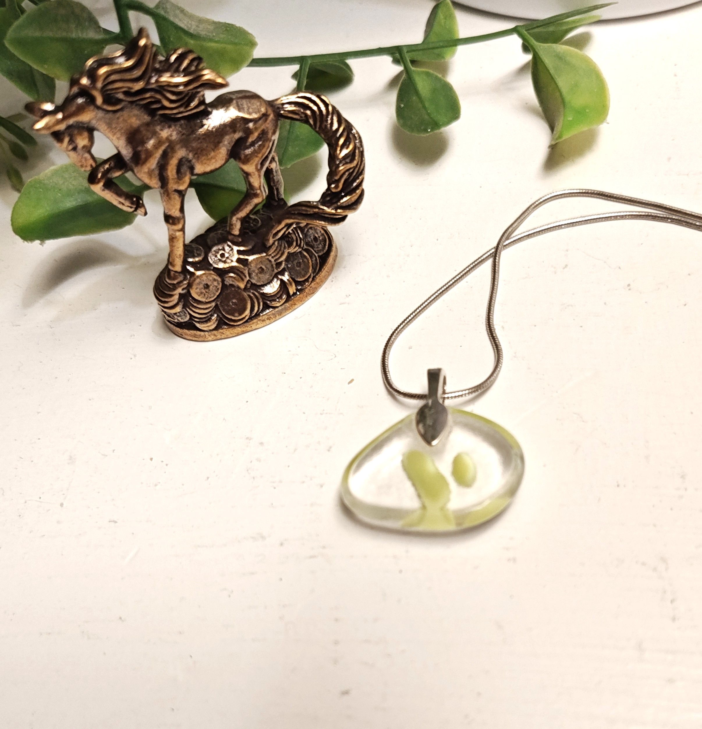 Unique bright green & clear one of a kind artisan handmade pendant necklace, Abstract festival jewelry - Image 5