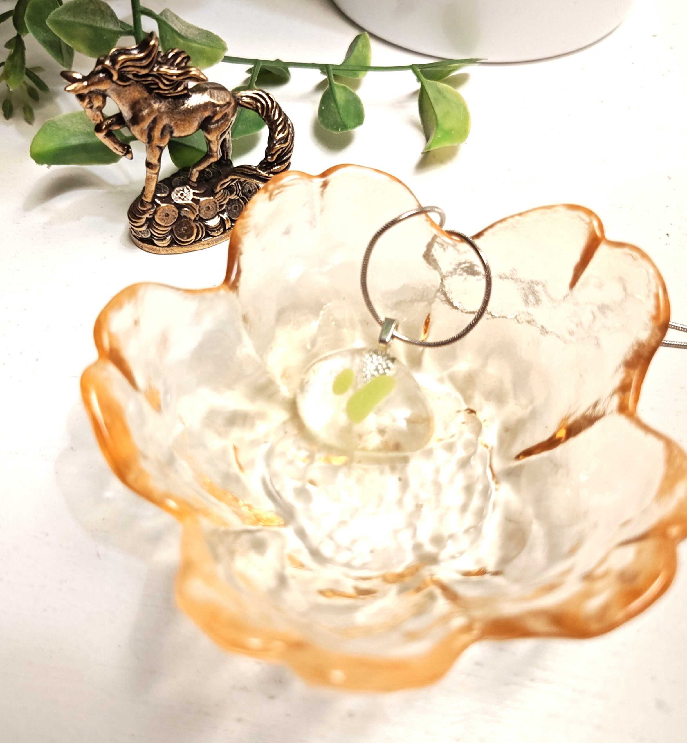 Unique bright green & clear one of a kind artisan handmade pendant necklace, Abstract festival jewelry - Image 3