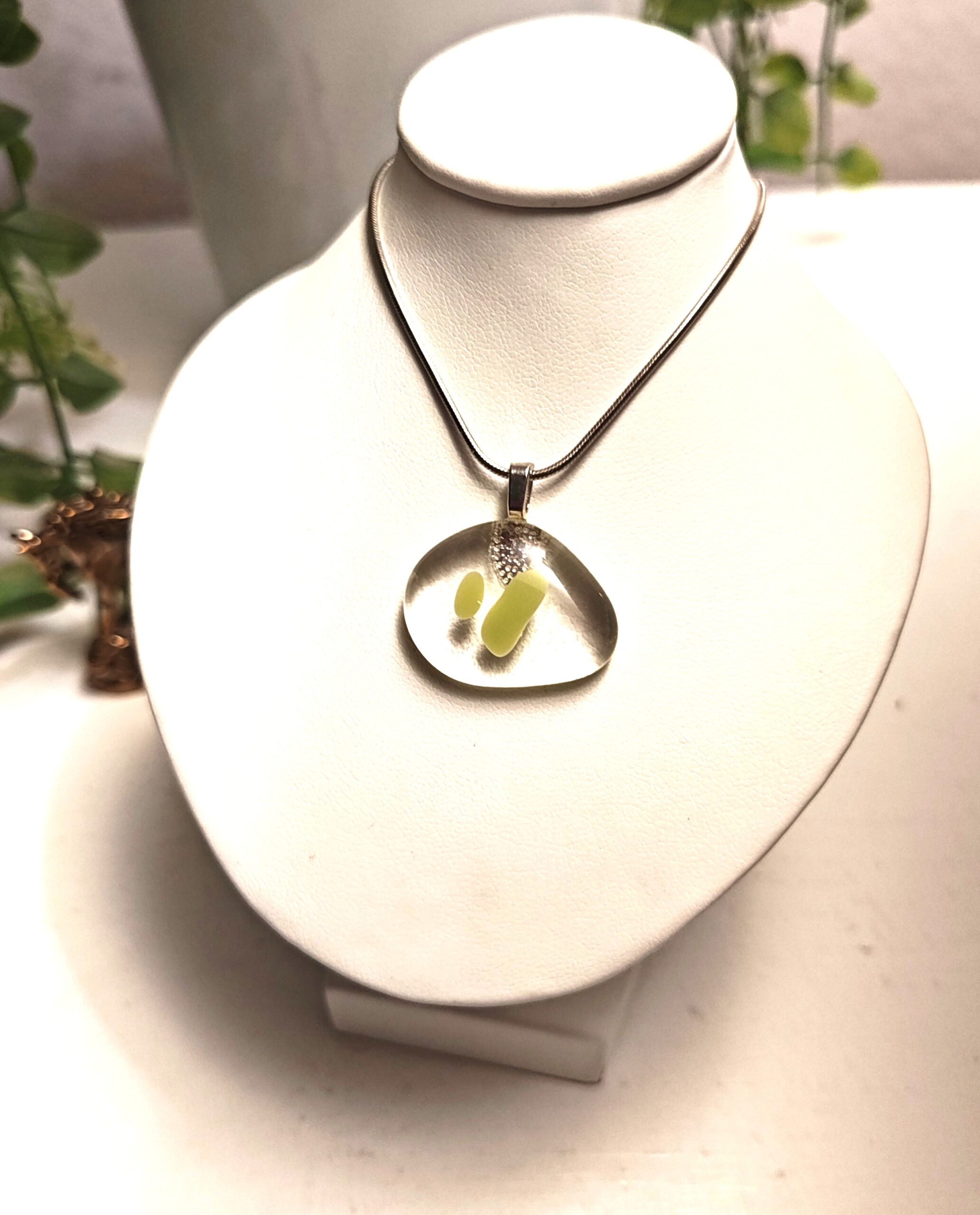 Unique bright green & clear one of a kind artisan handmade pendant necklace, Abstract festival jewelry - Image 2