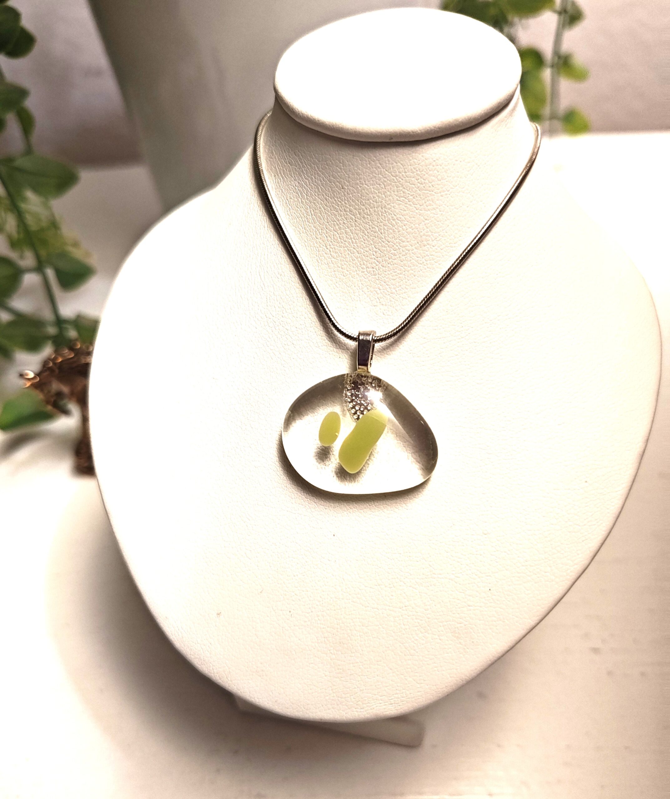 Unique bright green & clear one of a kind artisan handmade pendant necklace, Abstract festival jewelry - Image 4