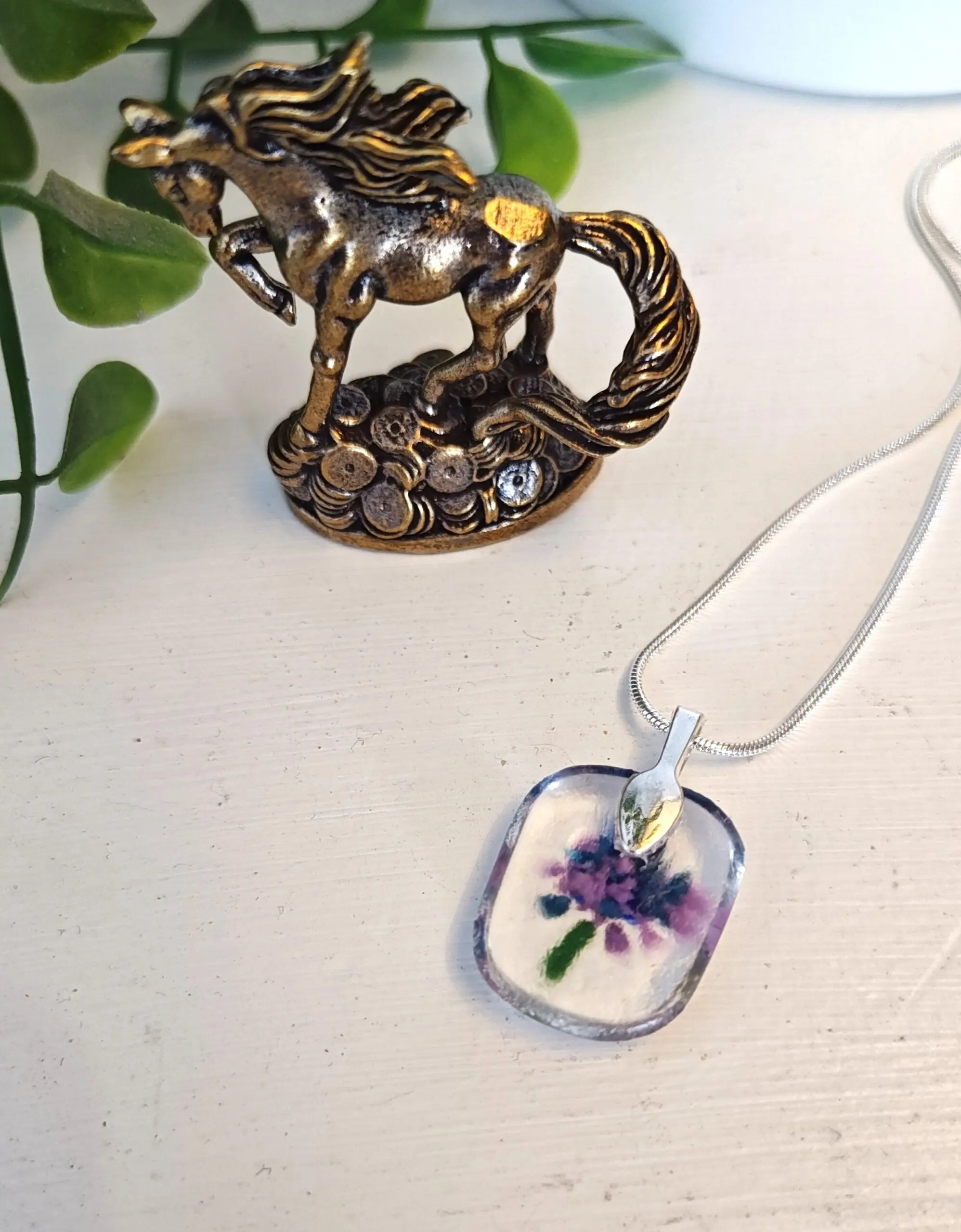 Handmade Abstract Flower Pendant Necklace, One of a Kind Purple and Blue Jewelry - Image 5