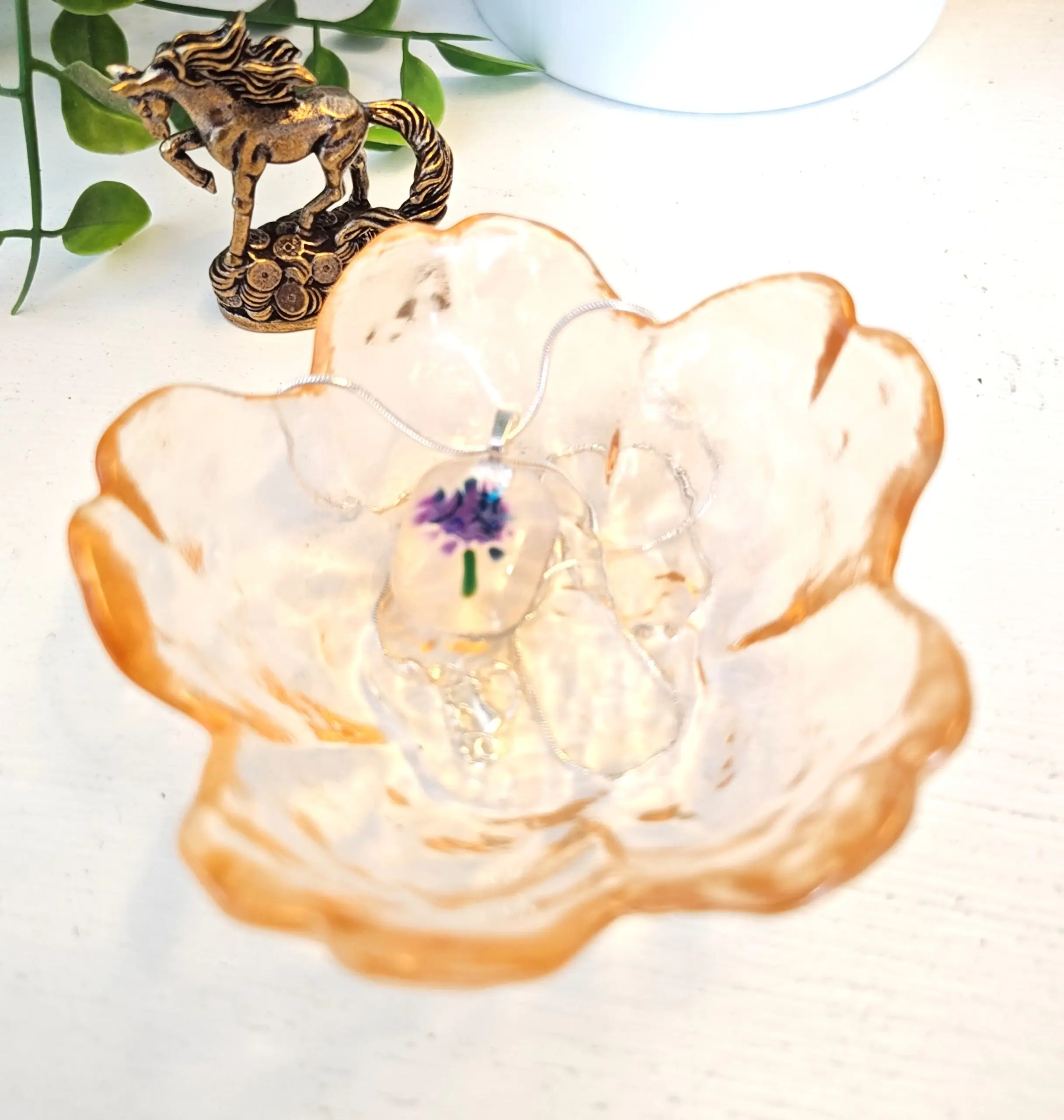 Handmade Abstract Flower Pendant Necklace, One of a Kind Purple and Blue Jewelry - Image 3