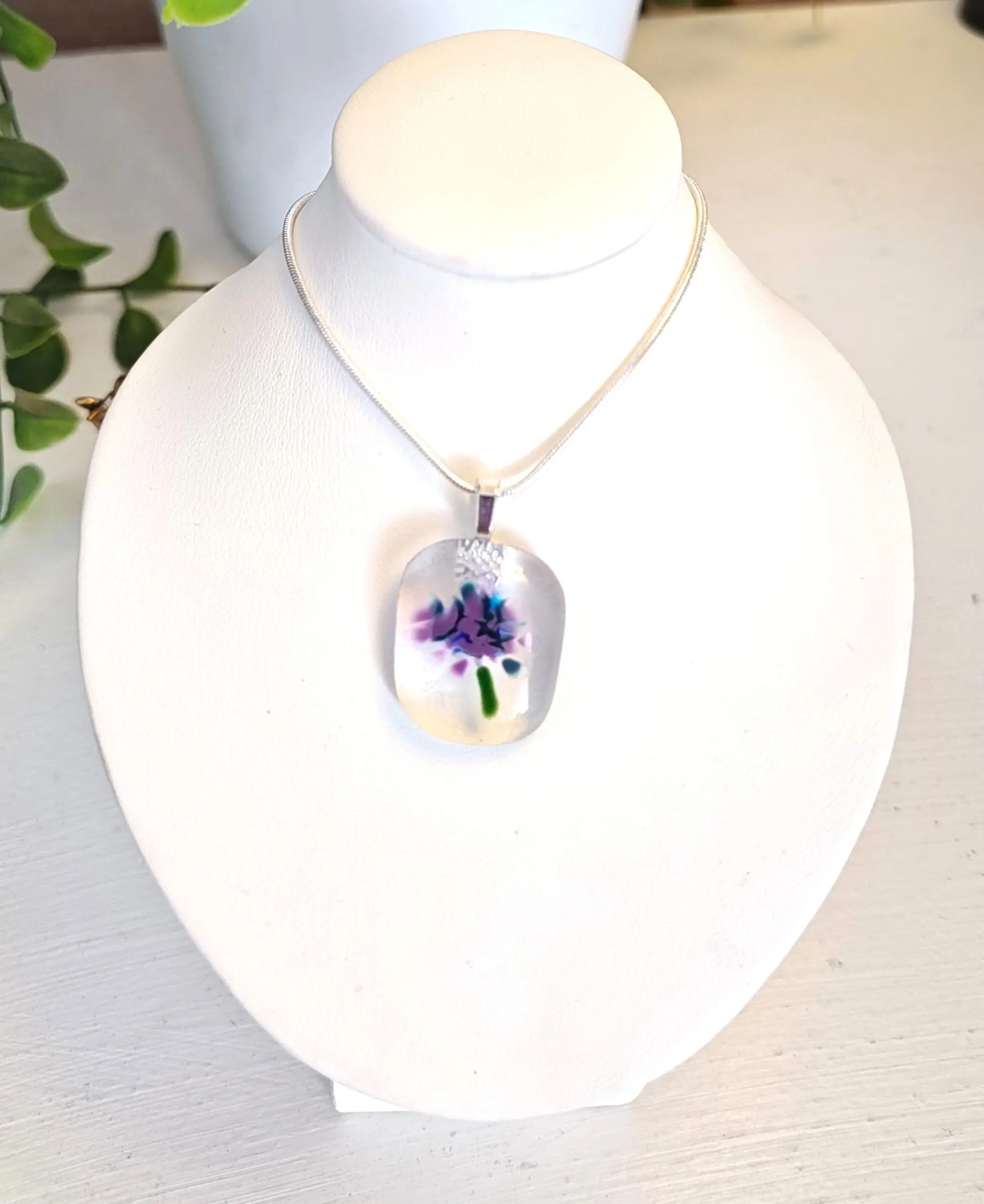 Handmade Abstract Flower Pendant Necklace, One of a Kind Purple and Blue Jewelry - Image 4