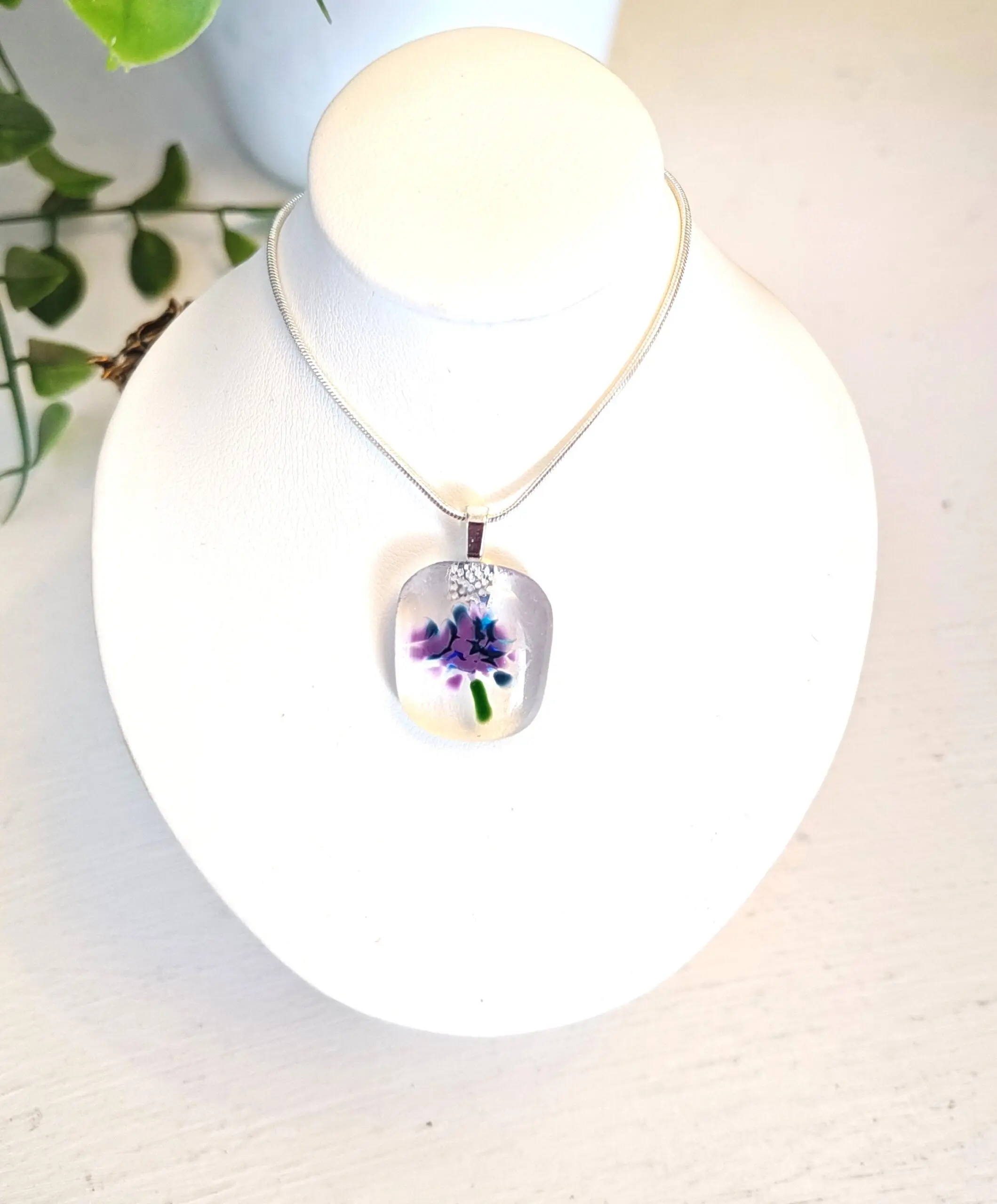Handmade Abstract Flower Pendant Necklace, One of a Kind Purple and Blue Jewelry - Image 2