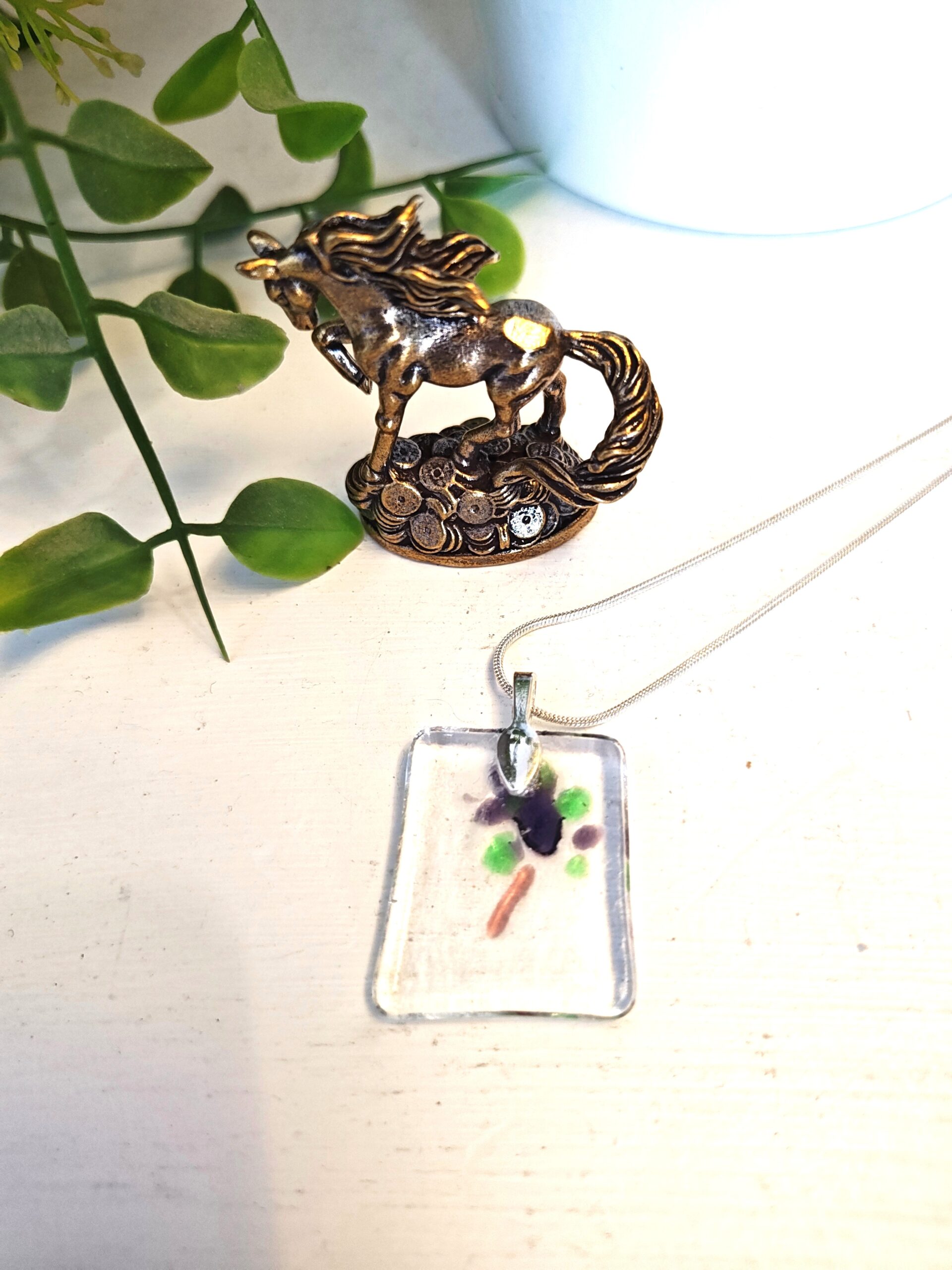 Textured clear purple and green pendant necklace, one of a kind handmade festival jewelry - Image 4