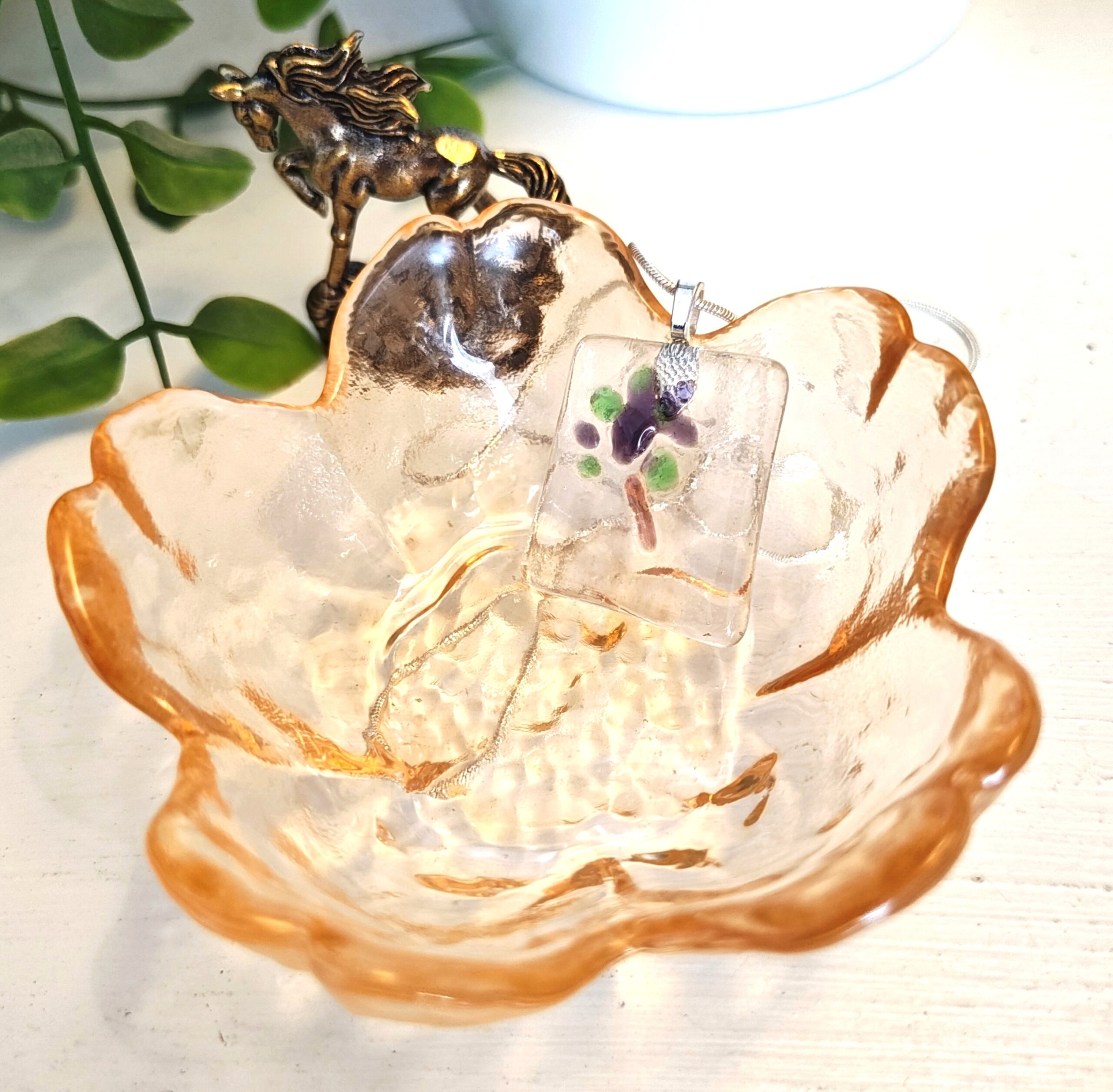 Textured clear purple and green pendant necklace, one of a kind handmade festival jewelry - Image 3