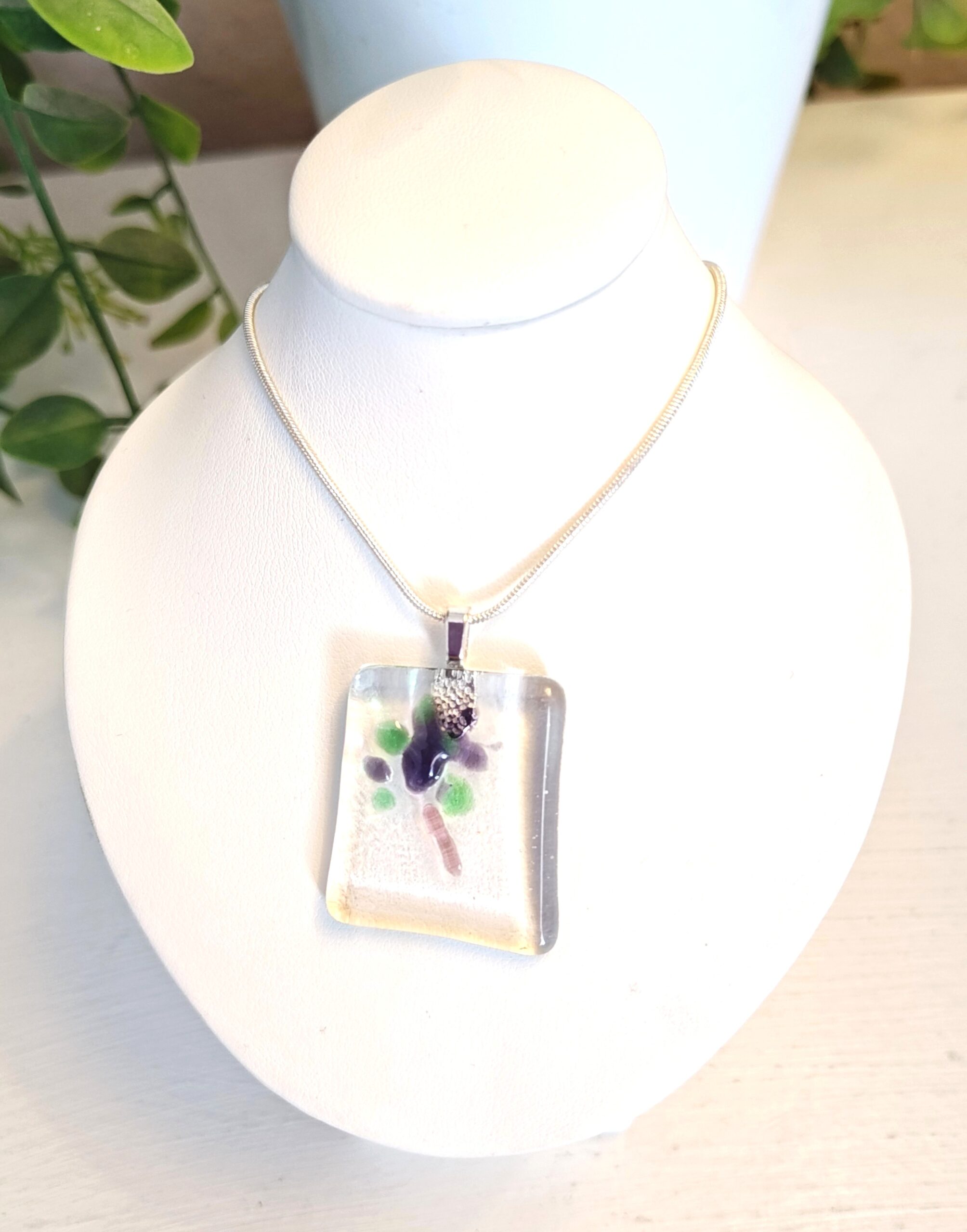 Textured clear purple and green pendant necklace, one of a kind handmade festival jewelry - Image 2