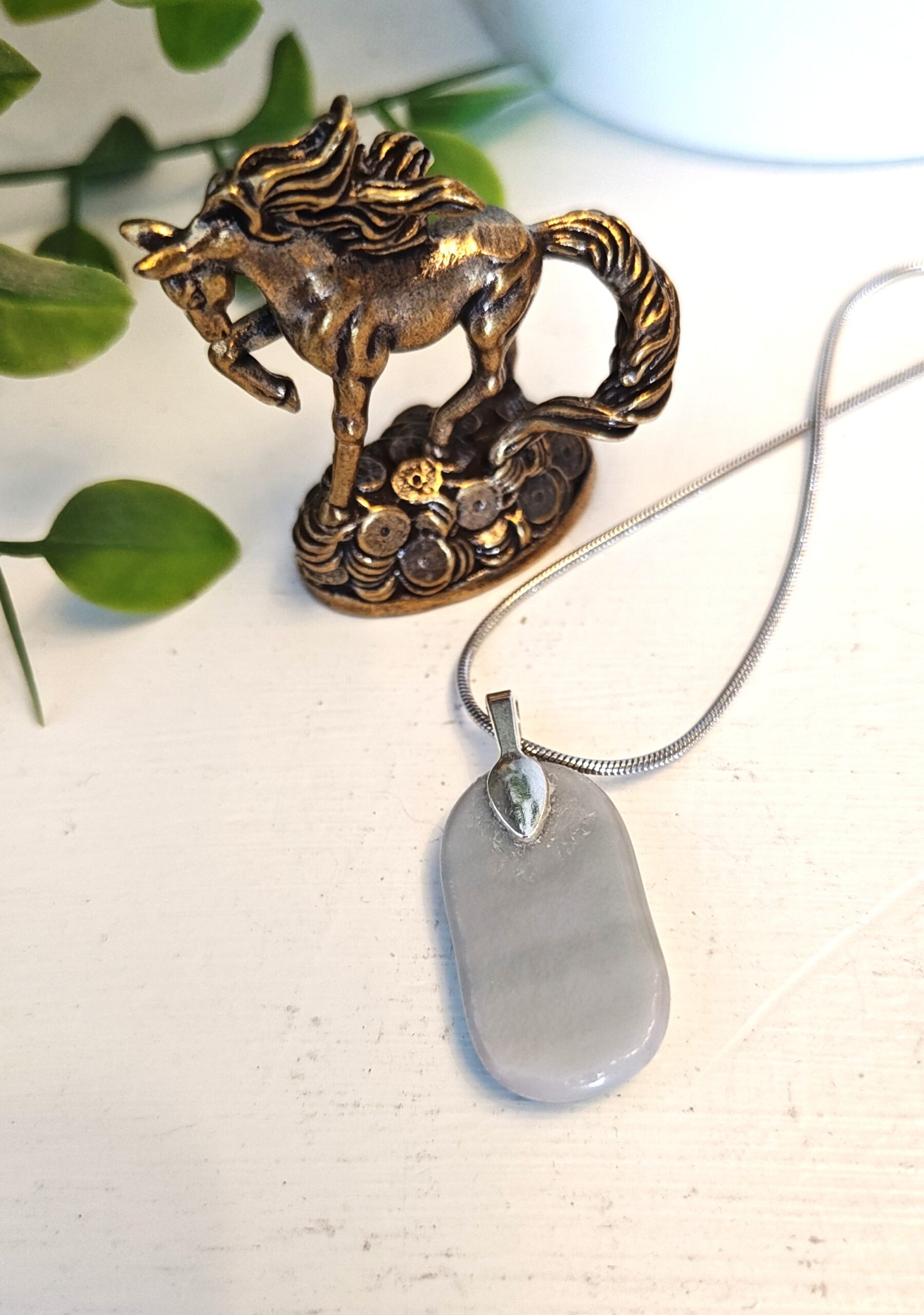 Teal white and grey artisan pendant necklace, Abstract one of a kind handmade jewelry - Image 8